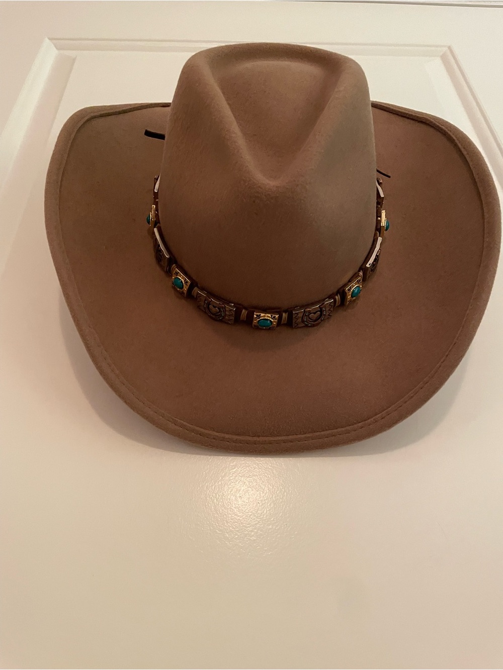 Brown Western Felt Cowboy Hat with Decorative Concho Band